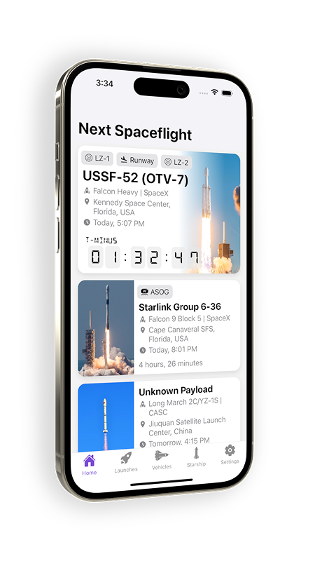 Next Spaceflight Home Screen